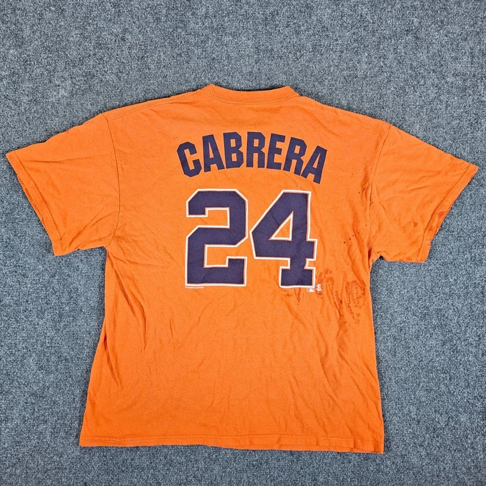 MLB Detroit Tigers Miguel Cabrera #24 Orange T-Shirt Mens XL Baseball Flaws - Picture 3 of 7